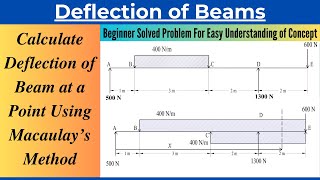 Calculate Deflection of Beam at a Point Using Macaulays MethodSolved Problem [upl. by Anissej]