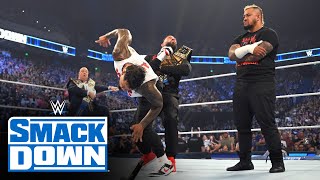 The Usos Superkick Roman Reigns to shatter The Bloodline SmackDown highlights June 16 2023 [upl. by Rednirah]