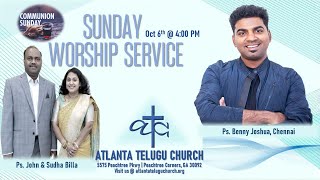 Atlanta Telugu Church Service  Oct 6 2024 Guest Peracher Benny Joshua  Ps John amp Sudha Billa [upl. by Carmelita733]