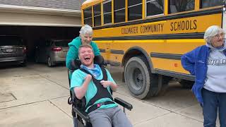 Sam getting on the school bus to Waldron for another day of school 11724 onthatnote [upl. by Zelle40]