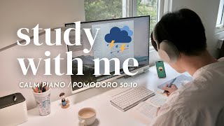 ⛈️ 2HOUR STUDY WITH ME ON A STORMY DAY  🎹 Calm Piano Pomodoro 5010 [upl. by Notlef]