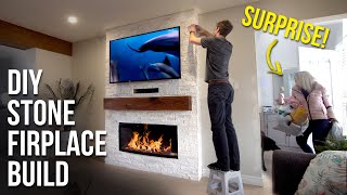 Stone Fireplace TV Wall  Full Build [upl. by Nylirrehs]