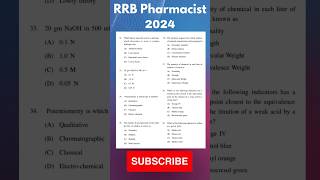 RRB Pharmacist 2024  RRB Pharmacist Recruitment 246 post  RRB Paramedical Exam MCQ rrb [upl. by Auroora]