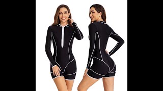 One Piece Womens Rash Guard Long Sleeve Swimsuits UPF 50 Boyshorts Bathing Suit [upl. by Festus]