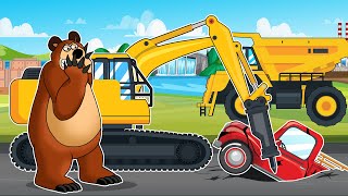 Repair Destroyed Road SurfaceExcavator rescues Truck with Hydraulic Hammer  Vehicles Farm Animated [upl. by Ainos]