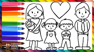 Disegnare e Colorare una Famiglia di 5 👩👨👧👦👶🌈 Disegni per Bambini [upl. by Rozamond674]