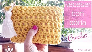 NECESER de GANCHILLO en PUNTO PIÑA con CREMALLERA CROCHET BAG in PINEAPPLE with ZIPPER [upl. by Auhel61]