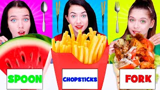 ASMR Spoon VS Fork VS Chopsticks Food Challenge  Watermelon Candy Soda Drink  Mukbang By LiLiBu [upl. by Ydaf]