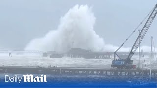 Storm Babet High winds torrential rain and huge waves crash through Scotland [upl. by Ydor]