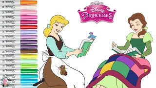 Disney Princess Coloring Book Compilation Cinderella Belle and Jasmine with Gus Gus and Abu [upl. by Mohr]