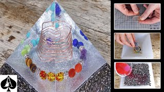 Large Orgonite Pyramid with Chakra StonesCrystals and Epoxy Resin [upl. by Erehc]