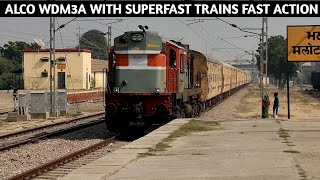 Alco Locomotive WDM3A With Superfast Trains Fast Action From Malout Railway Station [upl. by Nnire]