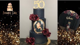 BLACK AND GOLD 50TH BIRTHDAY CAKE  PASTEL DE 50 ANOS [upl. by Suiramed905]