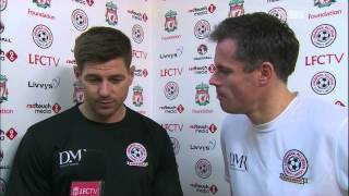 Steven Gerrard and Jamie Carragher talk ahead of kickoff at AllStar charity match at Anfield [upl. by Ugo437]