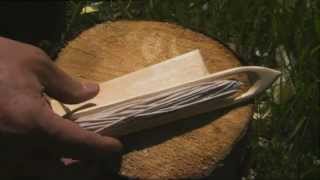 Ray Mears  How to carve a needle and gauge for net making Northern WIlderness [upl. by Domeniga]