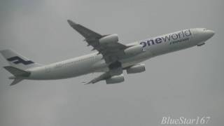 Oneworld livery Finnair Airbus A340300 OHLQE takeoff from NRTRJAA Tokyo  Narita RWY 16R [upl. by Domela]