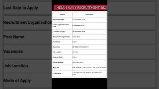 INDIAN NAVY BTECH RECRUITMENT 2024 🥳 APPLY NOW navy btech ssb shorts job [upl. by Anaert955]