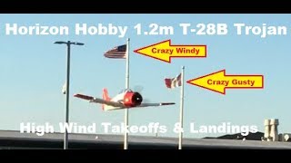 Horizon Hobby  T28B Trojan  Crazy Windy amp Gusty Takeoffs amp Landings [upl. by Akemaj]