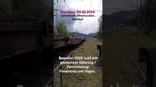 Br 152 mit gemischten Güterzug im Bf LennestadtAltenhundem am Di 081024  1400 Uhr [upl. by Delphinia]