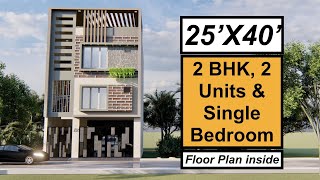 25X40 House Design  2BHK 2 Units  1000 Sqft House Plan for Rental  3 Storey House Design [upl. by Piane]