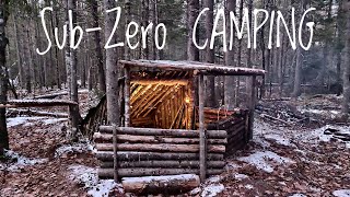 26C FREEZING COLD SOLO WINTER CAMPING OVERNIGHTER Super Shelter Bushcraft Off Grid Campfire Cook [upl. by Corbin961]