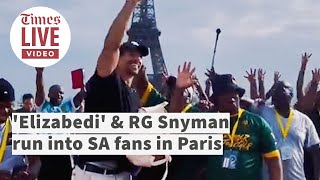 Elizabedi amp RG Snyman randomly run into singing Springbok fans in Paris [upl. by Annel]