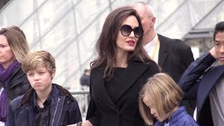 Angelina Jolie brings the all family to the Louvre Museum in Paris [upl. by Nileuqay]