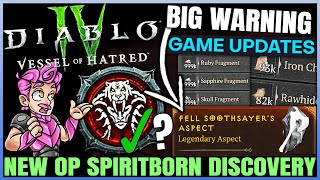 Diablo 4  CONFIRMED New BROKEN Spiritborn Aspect BIG Patch Material Buffs Ancestrals amp More [upl. by Bullen532]