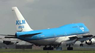 Touchdown HD Spectacular crosswind landings of KLM Asia passenger and KLM Cargo Boeing 747400 [upl. by Esilec]