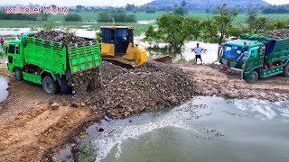 Full operation project Filling up land huge Bulldozer KOMATSU DR51PX Push Soil amp Stone Into Water [upl. by Eardna]