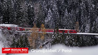 RhBBahnlinie Chur  Arosa  Gründjitobelviadukt und Station Peist [upl. by Byrn]