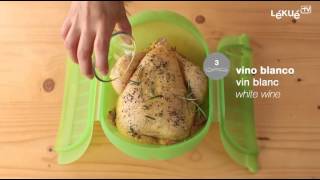 Lékué TV  How to microwave a chicken in the Deep Steam Case [upl. by Aldwin617]