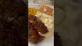 Homemade meatloafmashed potatoescorn and cornbreadsoul foodcooking meatloafcountry eating [upl. by Adihsaar]