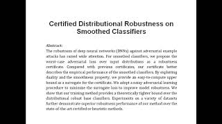 Certified Distributional Robustness on Smoothed Classifiers [upl. by Sid37]