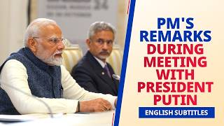 PM Modis remarks during meeting with President Putin  English Subtitles [upl. by Ralat]