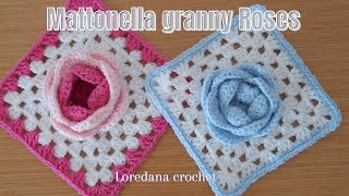 MATTONELLA UNCINETTO PERFETTA GRANNY SQUARE CON ROSA 3D ADATTA PER COPERTINE BABY CUSCINI [upl. by Herriott582]