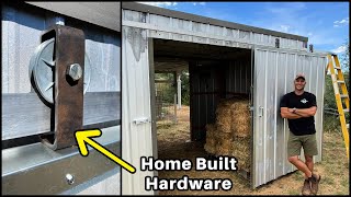 The Hay Barn Gets a Door  How to Make DIY Barn Door Hardware [upl. by Jelena]