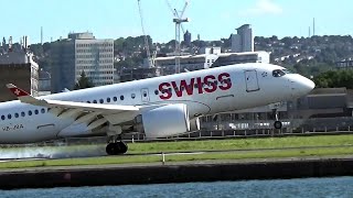 SWISS A220100 Landing and Takeoff at London City MOST AMAZING ENGINE SOUND [upl. by Mroz395]