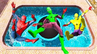 GTA 5 Rainbow Green Vs Red amp Yalow Spiderman Jumping Into Pool Euphoria PhysicsRagdolls 1 [upl. by Aluin]