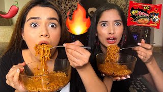 SPICY RAMEN NOODLES CHALLENGE WITH MY SISTER🌶🔥 [upl. by Etnovaj]