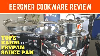 Bergner Stainless Steel Tri Ply Cookware Set Review Saucepans Frying Pan Kadai Tope Lid [upl. by Etnovert]