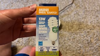 SATCO 13 watt Candelabra base soft white CFL spiral bulb [upl. by Ylatan]