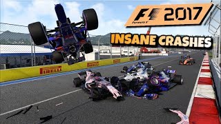 F1 2017 Game INSANE CRASH COMPILATION [upl. by Salzhauer708]