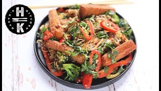 Crispy halloumi rice noodle stir fry [upl. by Ushijima]