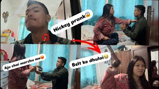 HICKEY PRANK ON WIFE😱BELT LAY KHATRA DHULAI BHAYO😭SHE GOT REALLY ANGRY🤬 [upl. by Lamag]