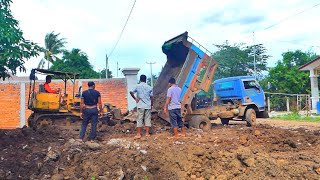 Recovery Dump Truck Stuck After Dump Truck Drive Back Unloading But Recovery By Mini Bulldozer [upl. by Assiren]