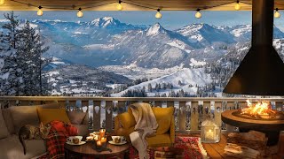 Snow Ambience  Cozy Balcony in Winter Mountains amp Fireplace  Snowfall [upl. by Sheppard30]