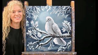 WINTER DOVELearn How to Draw amp Paint with AcrylicsEasy Beginner Acrylic Animal Portrait Tutorial [upl. by Gipsy]