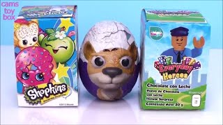 Shopkins Chocolate Surprise Eggs Everyday Heroes Opening Toys Fun [upl. by Ailati715]