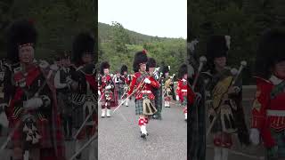 drummajor leads the massed pipebands march over river Dee to 2023 Ballater Games scotland shorts [upl. by Juliana92]